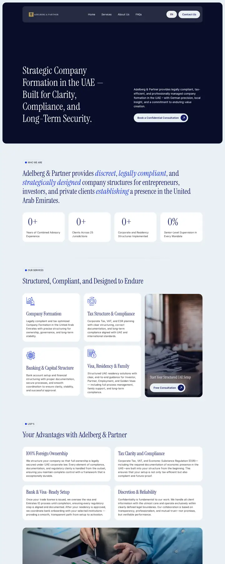 Adelberg and Partner homepage: UAE company formation services and advantages